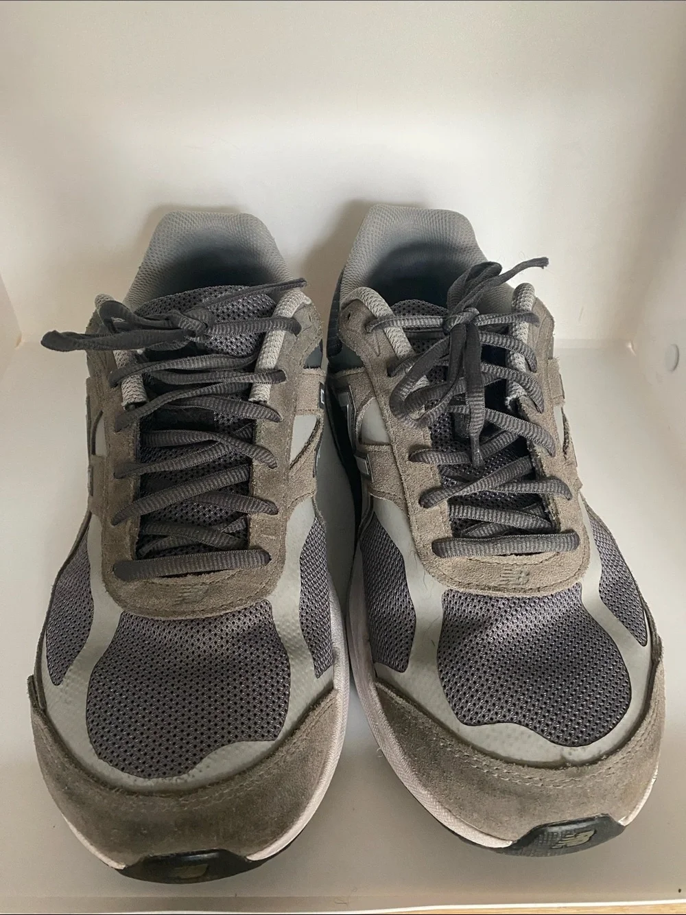 New Balance Gray Mesh & Suede Running Sneakers